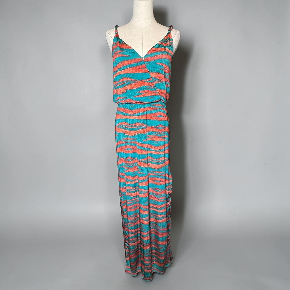 Vix Paula Hermanny Maxi Dress Abstract Tiger Print Resort Wear Side Slits Small